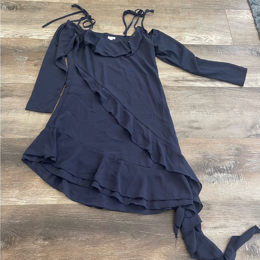 2Bella Chic Asymmetrical Navy Dress with Ruffle Detail EUC size M